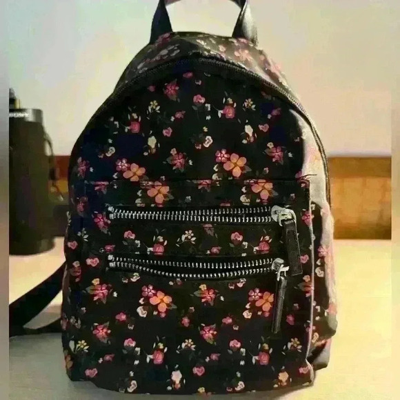 Black and Floral Print Mini Backpack - Picture 1 of 7